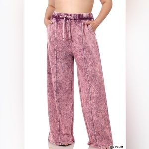 Zenana Cool Acid Wash Wide Leg Pants XL